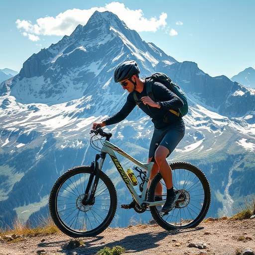 A lone mountain biker riding a challenging trail in Grindelwald, Switzerland, with the Eiger North Face in the background.