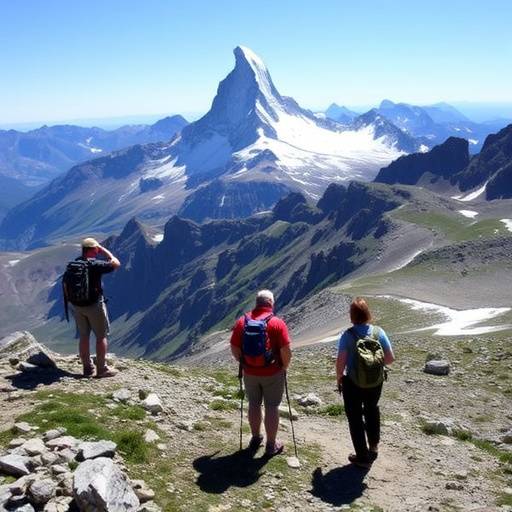 Hikers enjoying a scenic view of the Matterhorn during a guided tour.