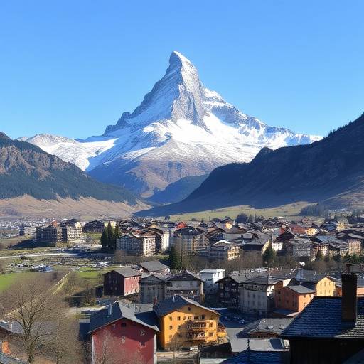 Panoramic view of Zermatt village with the Matterhorn in the background